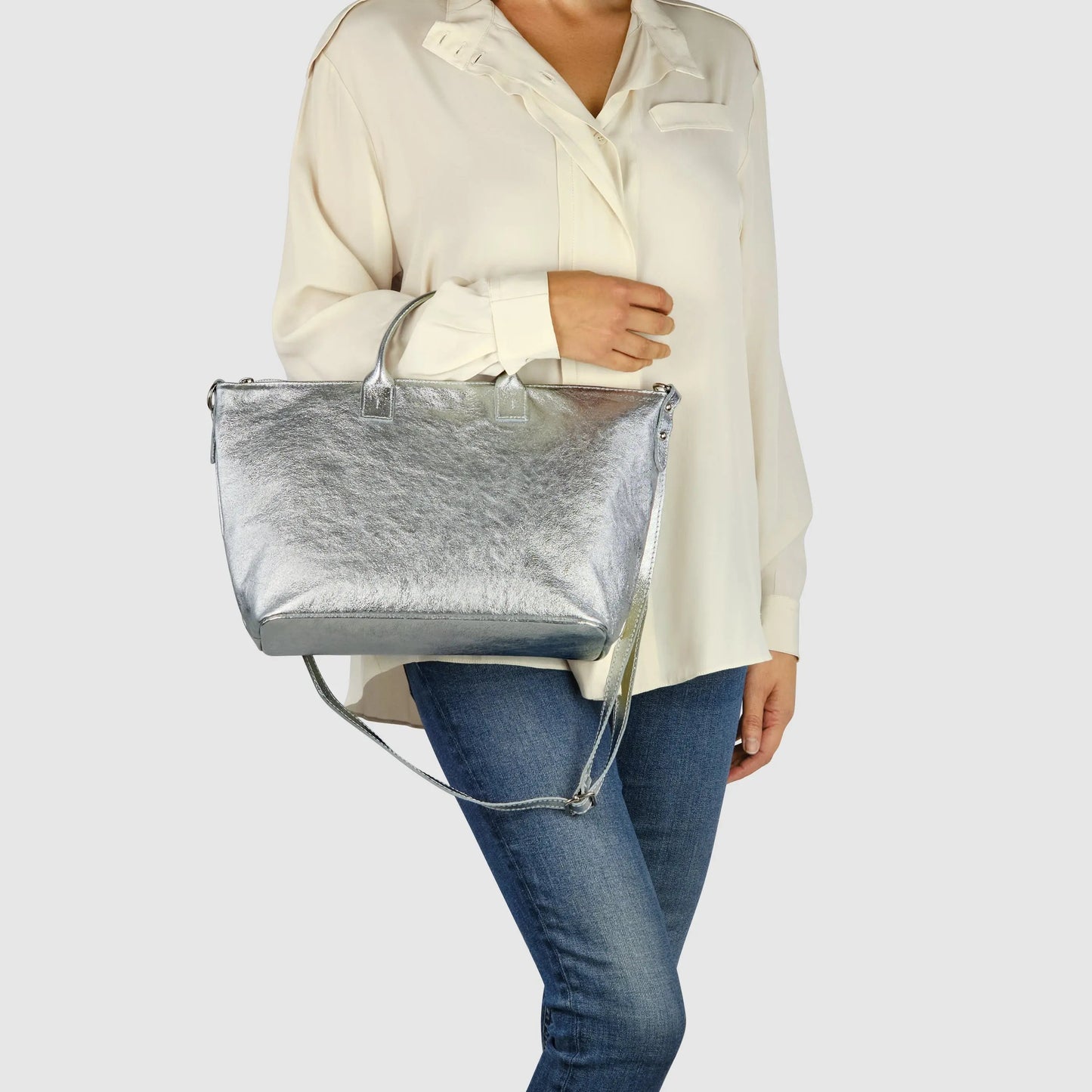 Metallic Suede Leather Top-Handle Bag TAKEASY
