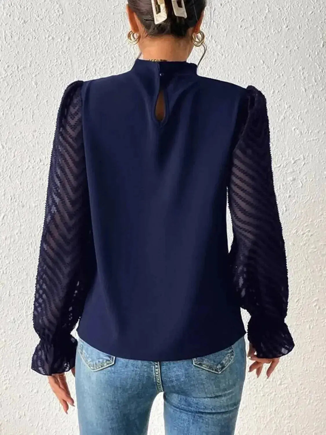 Mock Neck Flounce Sleeve Blouse - Plush Fashion Hub