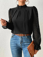 Mock Neck Flounce Sleeve Blouse - Plush Fashion Hub