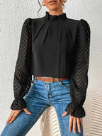 Mock Neck Flounce Sleeve Blouse - Plush Fashion Hub