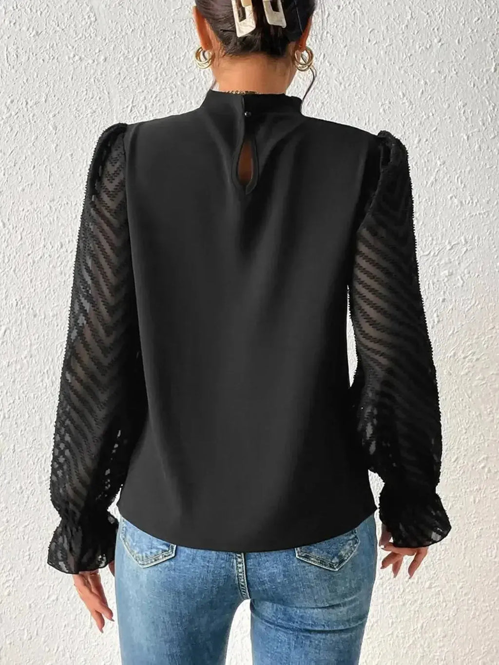 Mock Neck Flounce Sleeve Blouse - Plush Fashion Hub