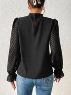 Mock Neck Flounce Sleeve Blouse - Plush Fashion Hub