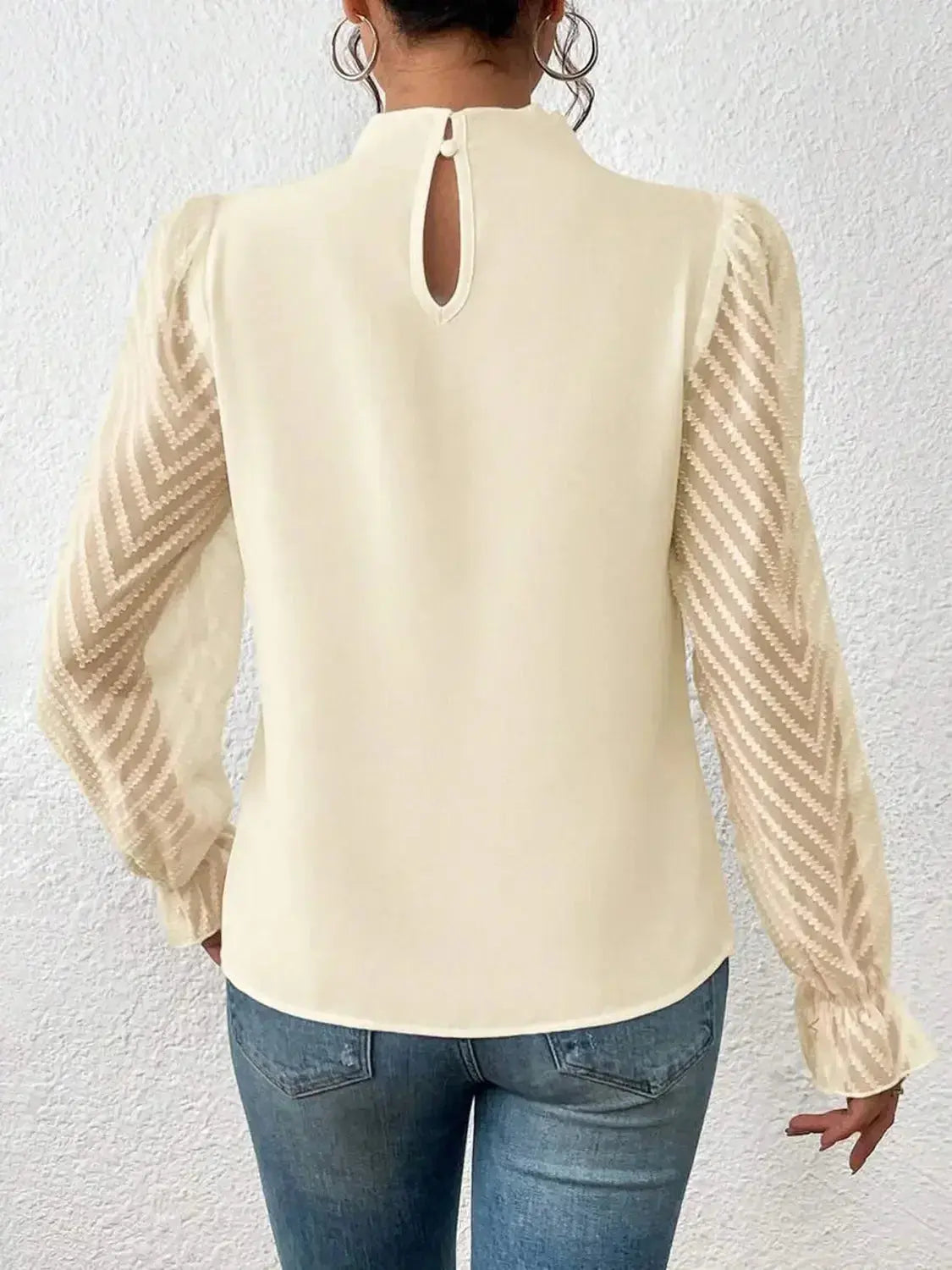 Mock Neck Flounce Sleeve Blouse - Plush Fashion Hub