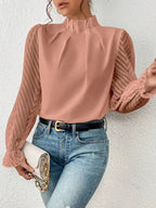 Mock Neck Flounce Sleeve Blouse - Plush Fashion Hub