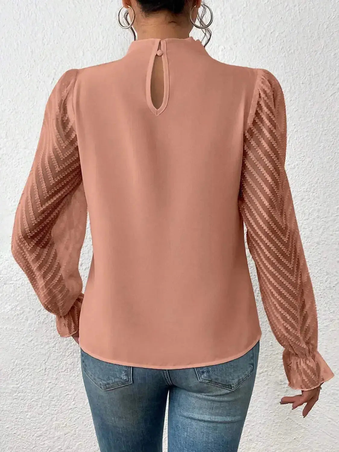 Mock Neck Flounce Sleeve Blouse - Plush Fashion Hub
