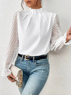 Mock Neck Flounce Sleeve Blouse - Plush Fashion Hub