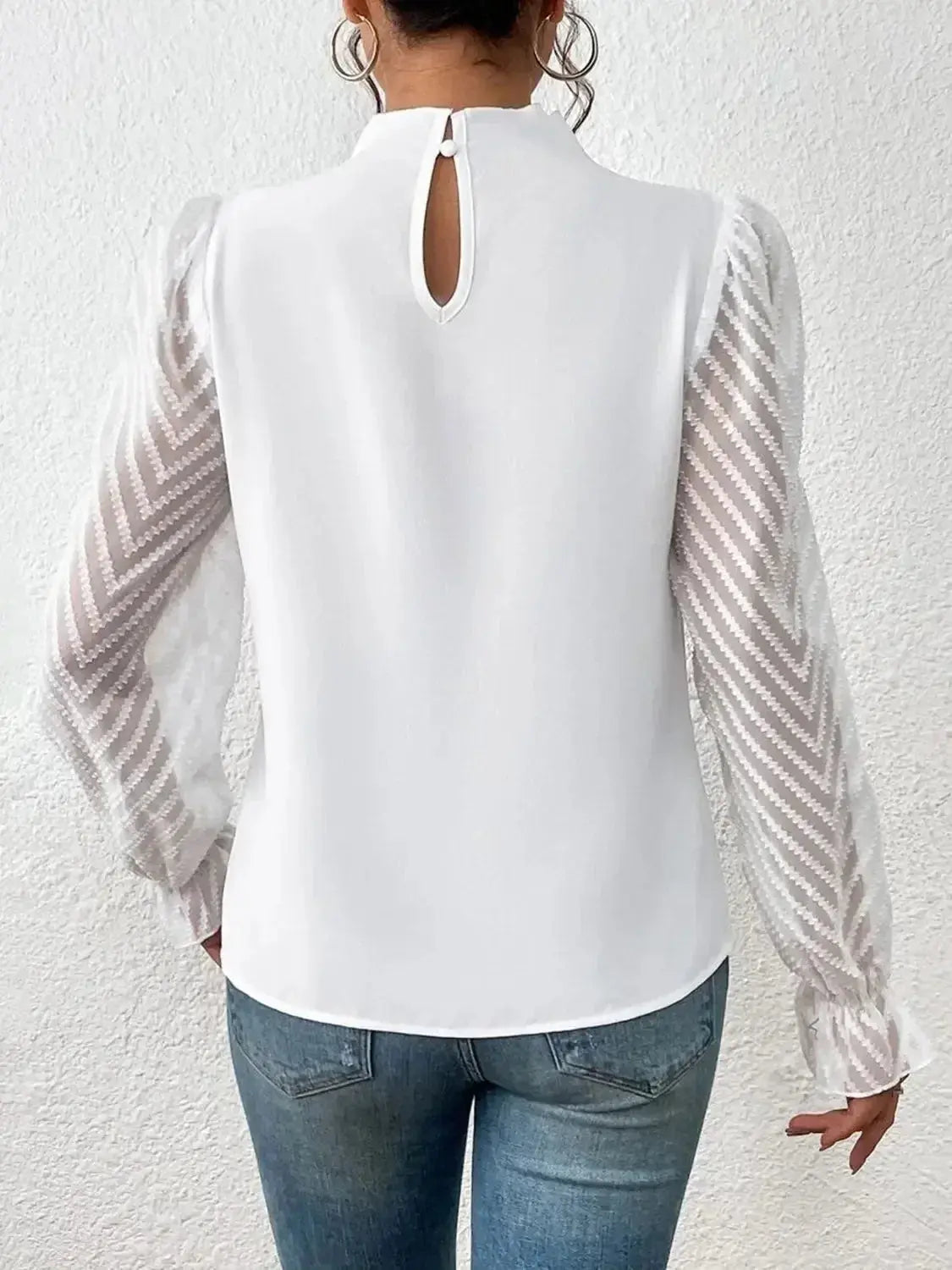 Mock Neck Flounce Sleeve Blouse - Plush Fashion Hub