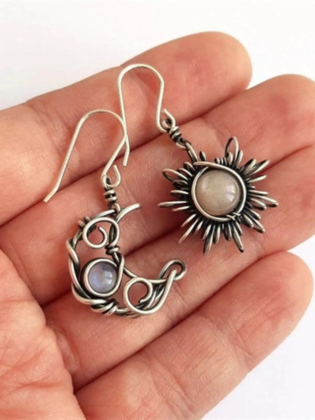 Moonstone Asymmetric Sun Moon Earrings Plush Fashion Hub