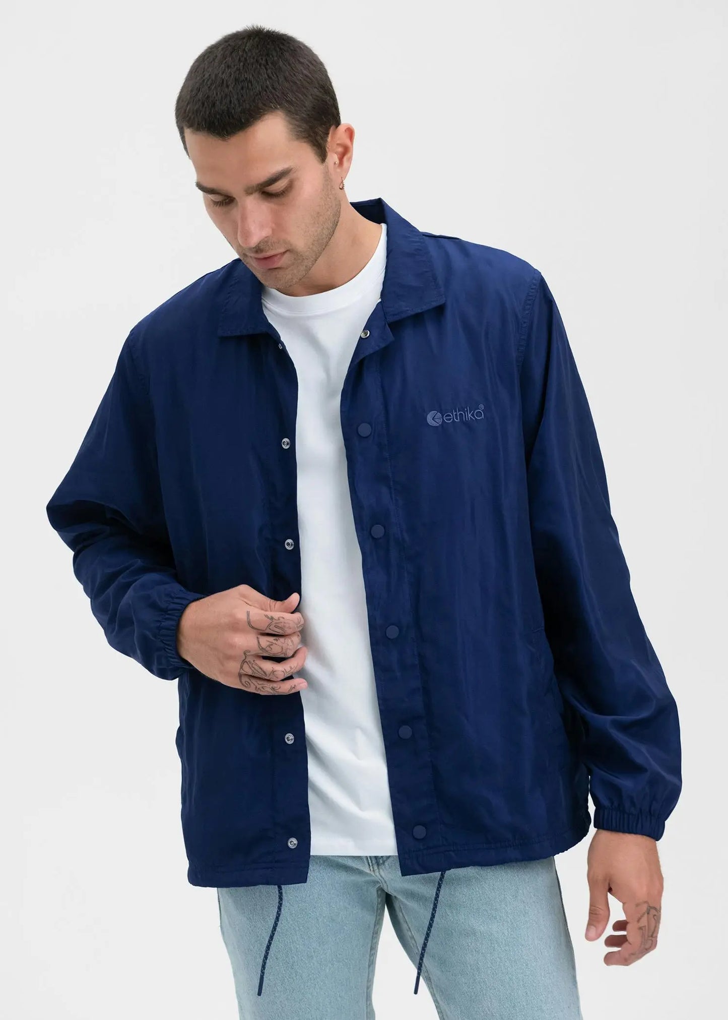 Navy | Mens Coach Jacket Plush Fashion Hub