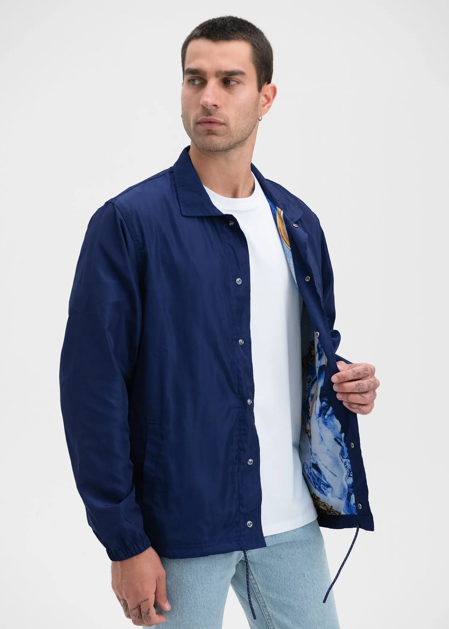 Navy | Mens Coach Jacket Plush Fashion Hub