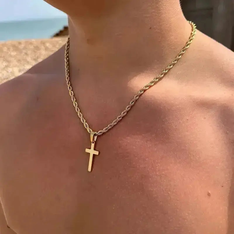 New Cross Pendant Necklace for Men Women Minimalist Gold Jewelry - Plush Fashion Hub
