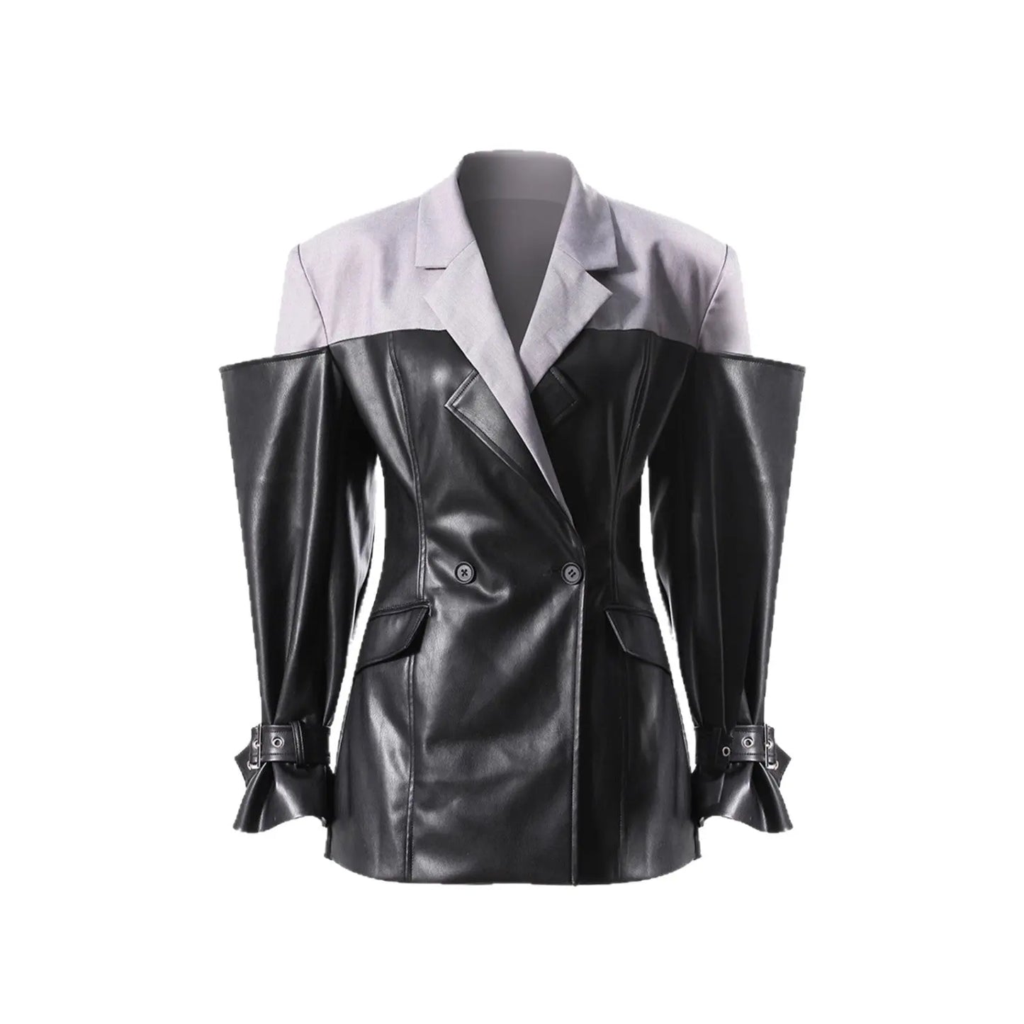 Niche Designer Faux Leather Stitching Blazers Autumn Unisex Jacket Women Jacket Loose Profile Coat Women Perfecsy