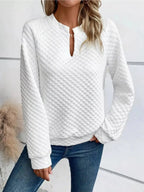 Notched Raglan Sleeve Sweatshirt - Plush Fashion Hub