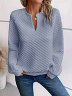 Notched Raglan Sleeve Sweatshirt - Plush Fashion Hub