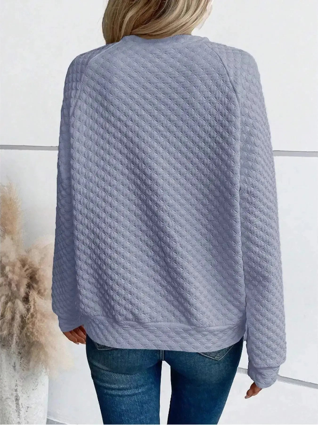 Notched Raglan Sleeve Sweatshirt - Plush Fashion Hub