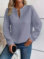 Notched Raglan Sleeve Sweatshirt - Plush Fashion Hub