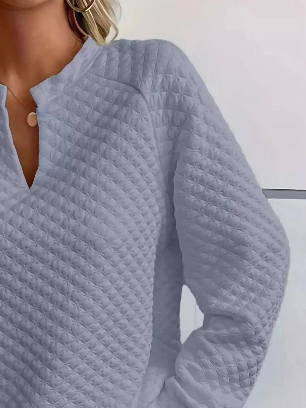 Notched Raglan Sleeve Sweatshirt - Plush Fashion Hub