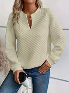Notched Raglan Sleeve Sweatshirt - Plush Fashion Hub