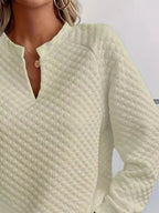 Notched Raglan Sleeve Sweatshirt - Plush Fashion Hub