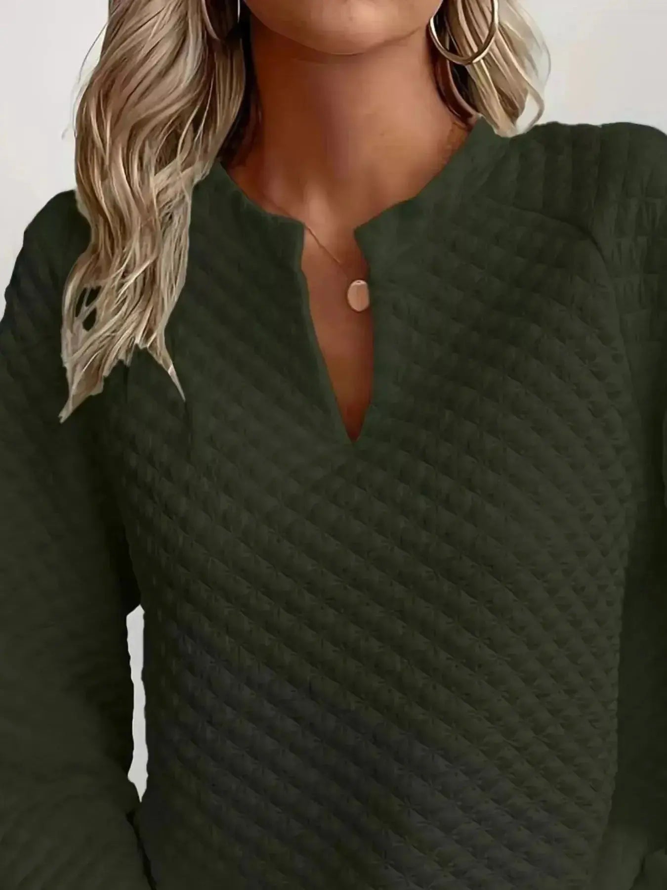 Notched Raglan Sleeve Sweatshirt - Plush Fashion Hub
