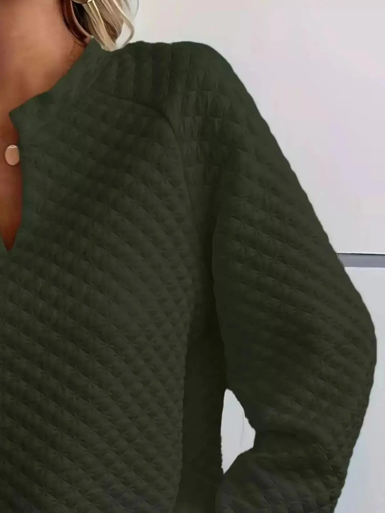 Notched Raglan Sleeve Sweatshirt - Plush Fashion Hub