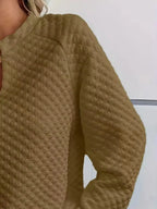 Notched Raglan Sleeve Sweatshirt - Plush Fashion Hub
