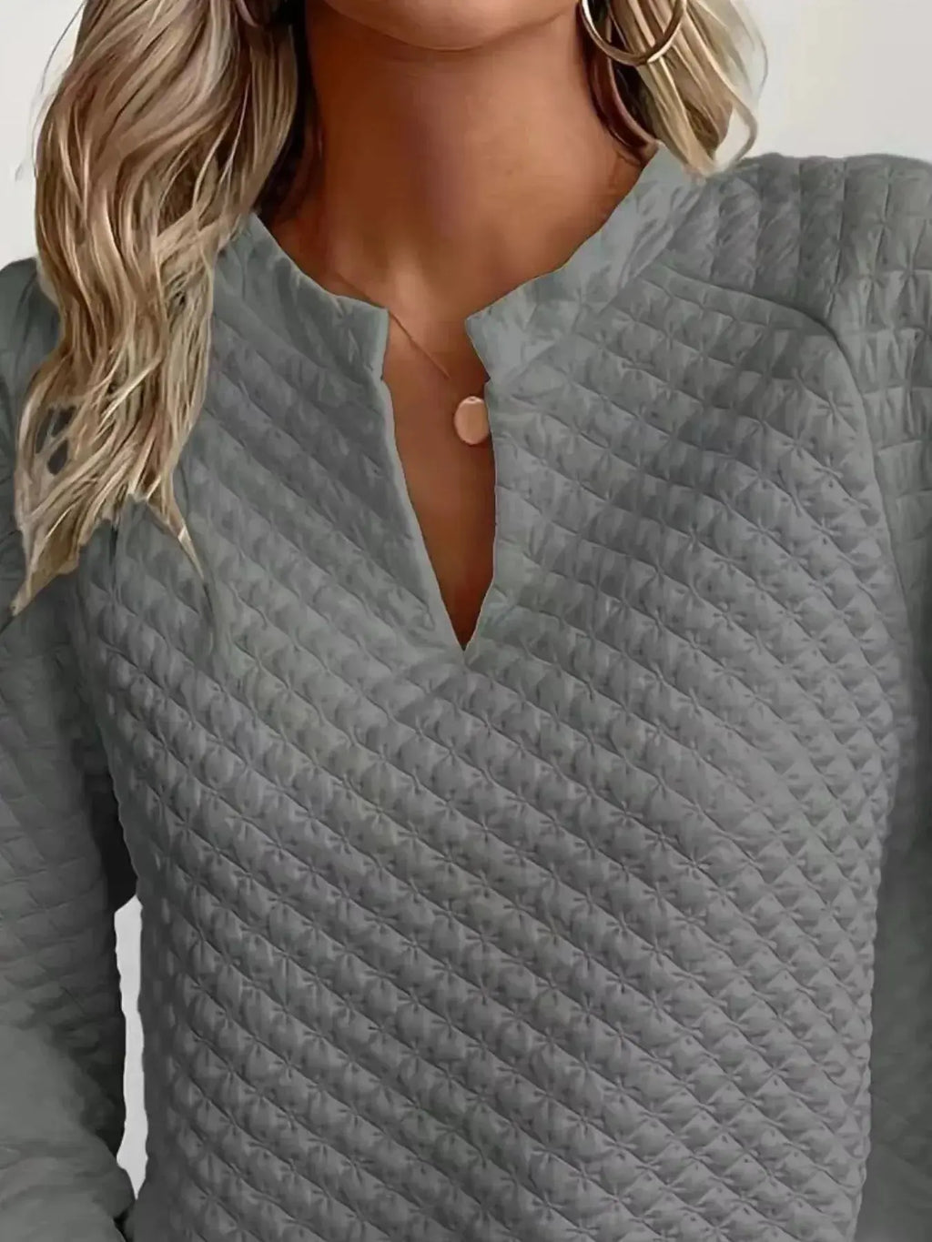 Notched Raglan Sleeve Sweatshirt - Plush Fashion Hub