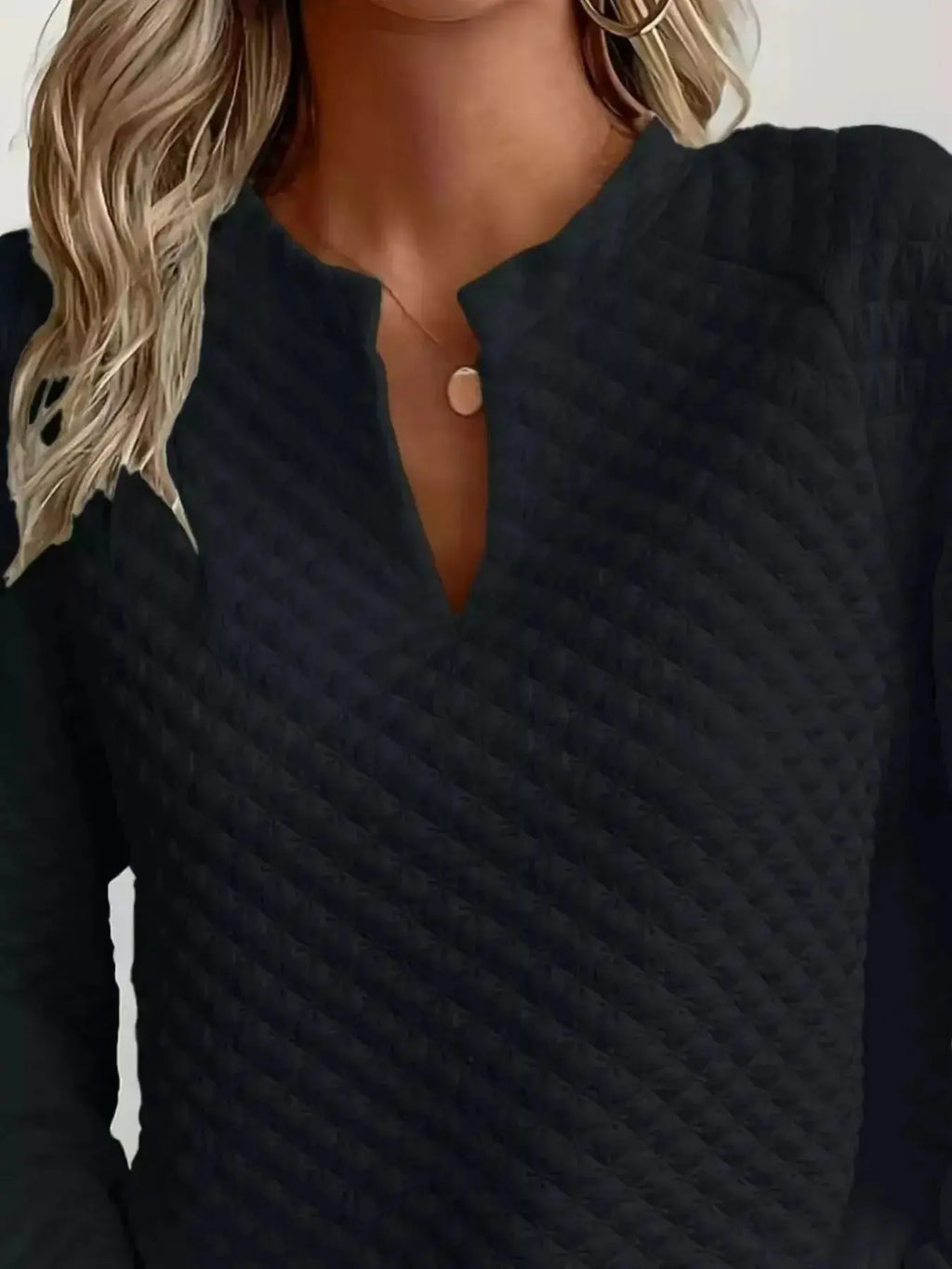 Notched Raglan Sleeve Sweatshirt - Plush Fashion Hub