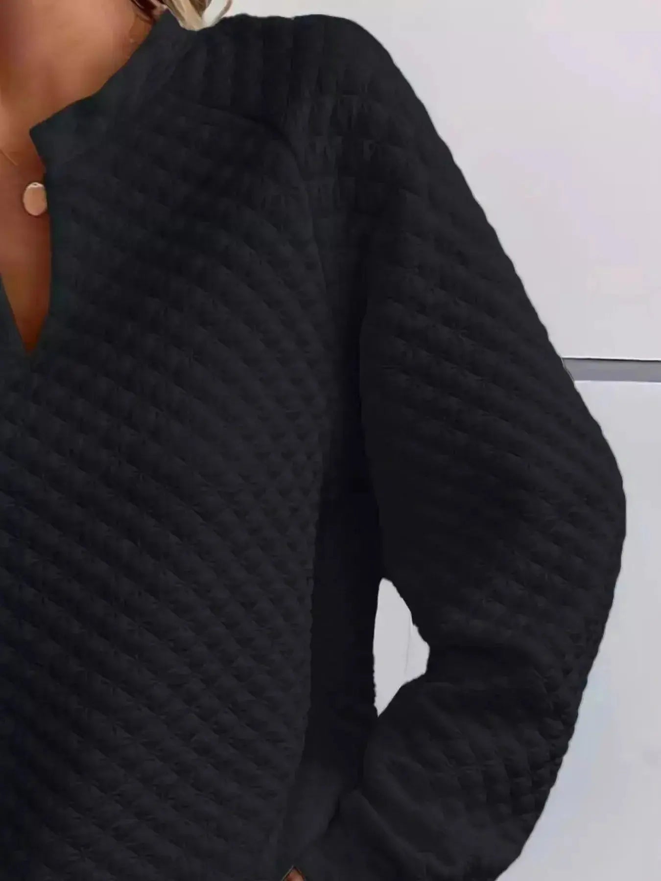 Notched Raglan Sleeve Sweatshirt - Plush Fashion Hub