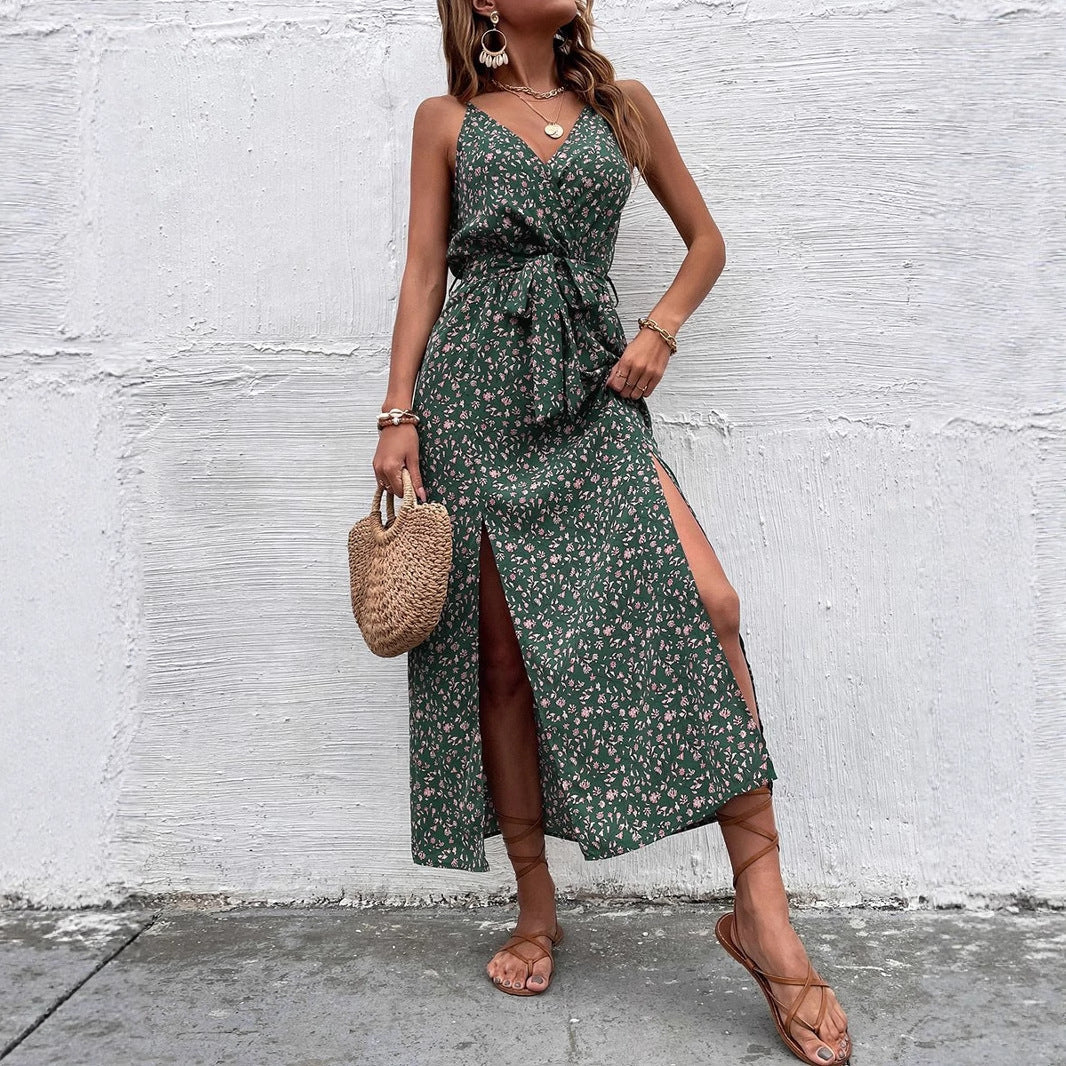 Women Clothes Summer Bohemian Strap Dress Printed Long Slit Maxi Dress Bella Mia