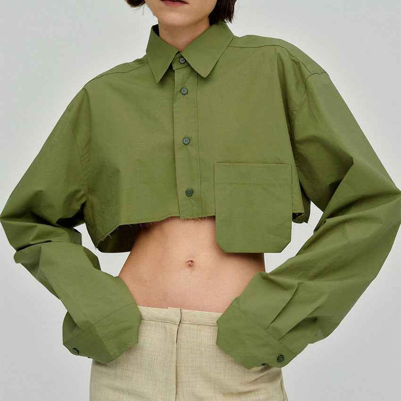 Autumn Cropped Asymmetric Stitching Casual Dignified Sense of Design Short Model in White Color Shirt Women Clothing Bella Mia