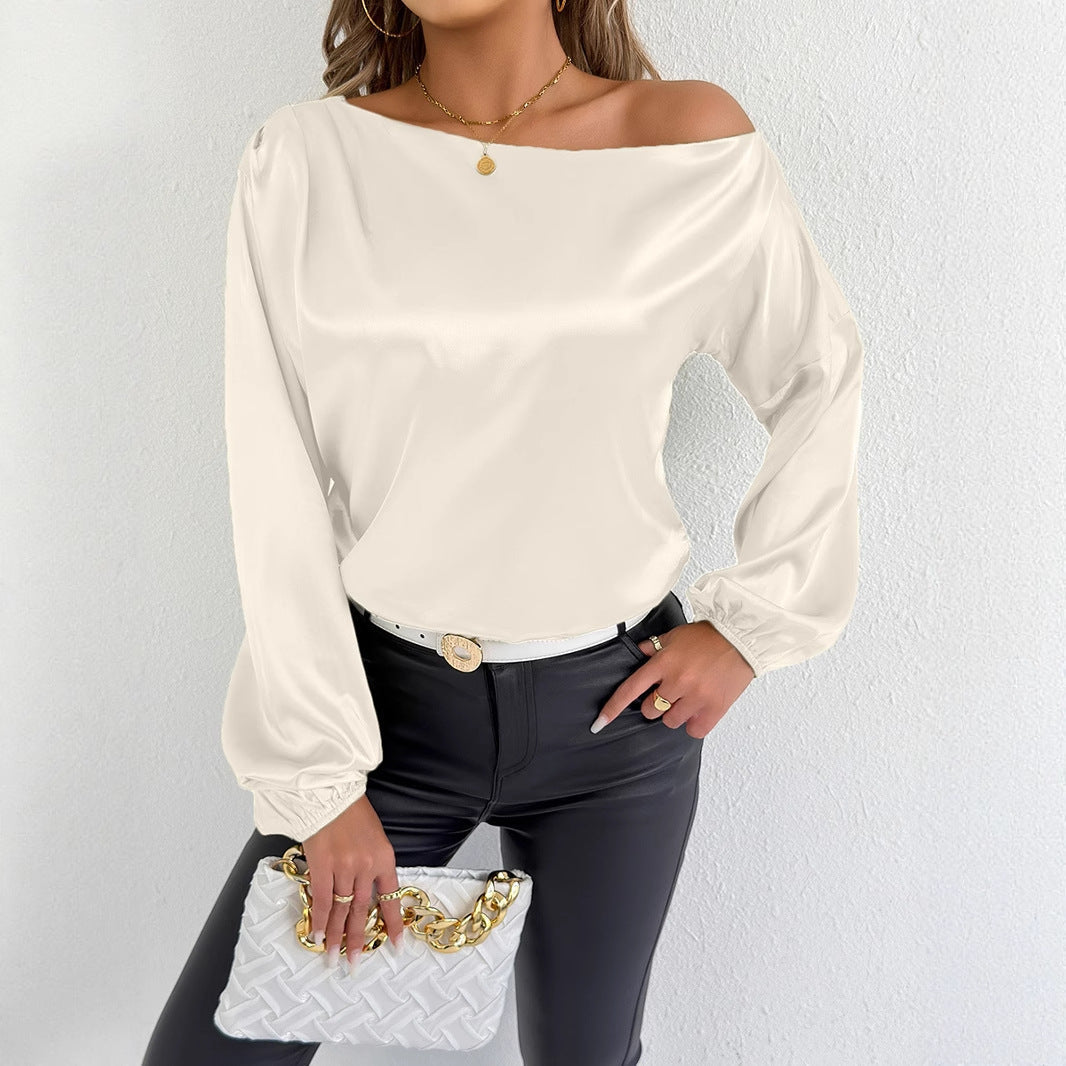 Women Clothing Summer Satin Shirt White Women Long Sleeve Satin Shirt Bella Mia