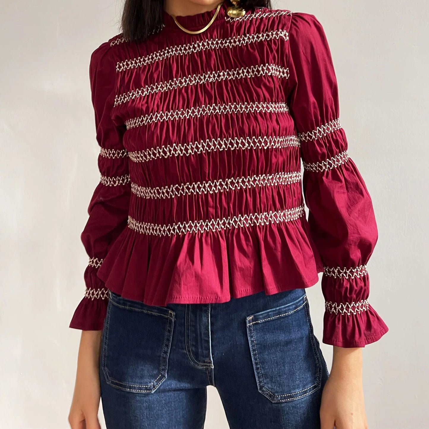 Autumn Winter Arrival Multi Color Casual Half High Collar Smocking Long Sleeved Top Bottoming Shirt Bella Mia