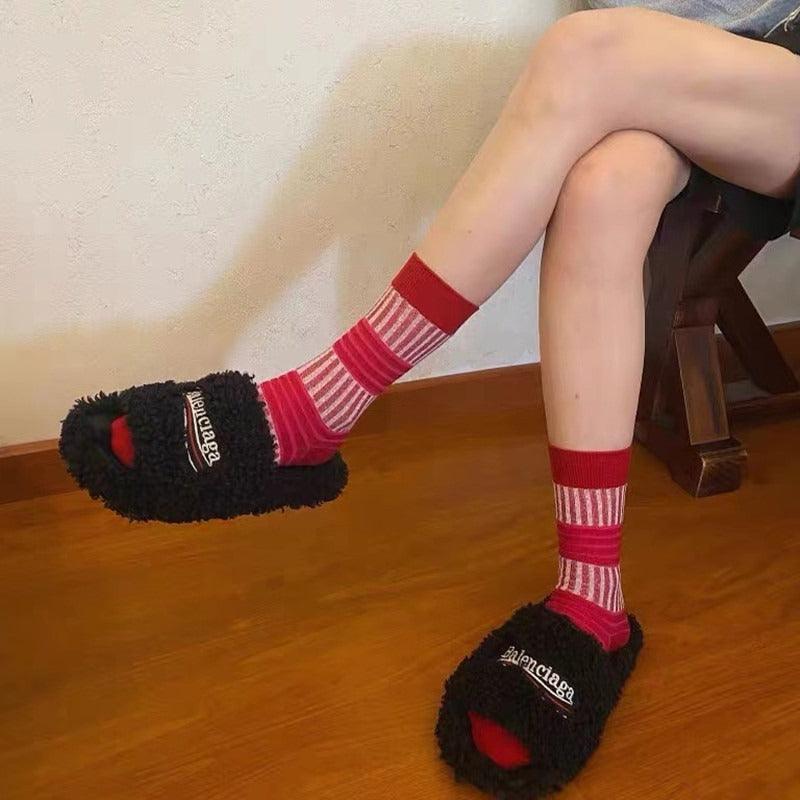 Fold Striped Lantern Cotton Socks Plush Fashion Hub