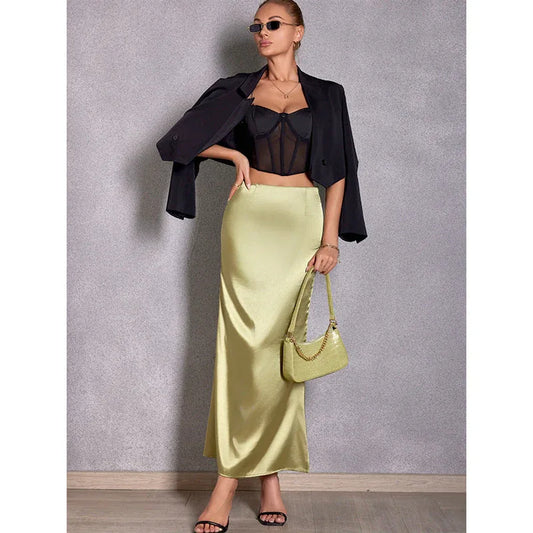 Spring Summer Satin Women Casual Hip Skirt - Plush Fashion Hub