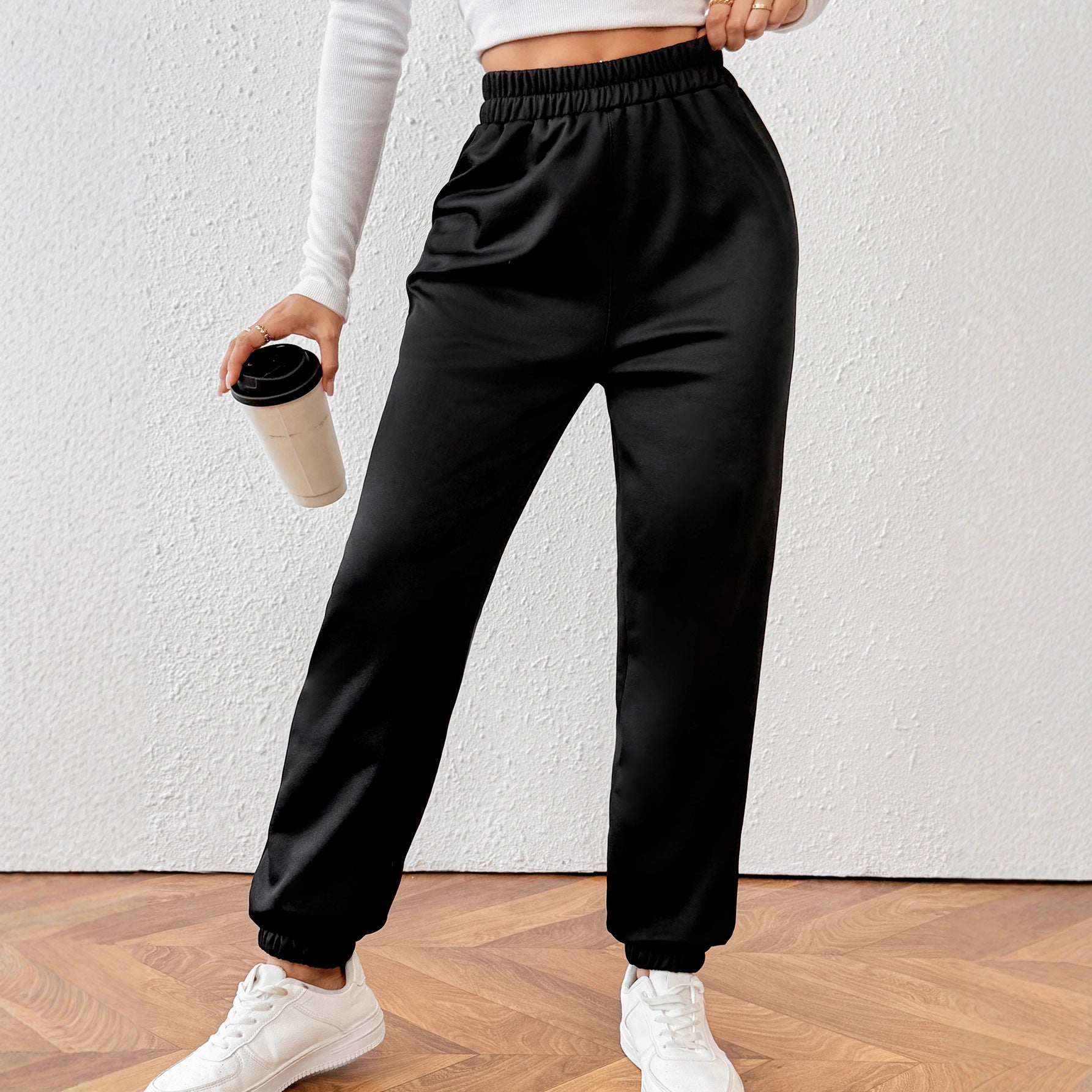 Winter Lambswool Fleece Thick Sweat Pants Ankle Tied Puff Casual Pants Loose Comfortable All Matching Bella Mia
