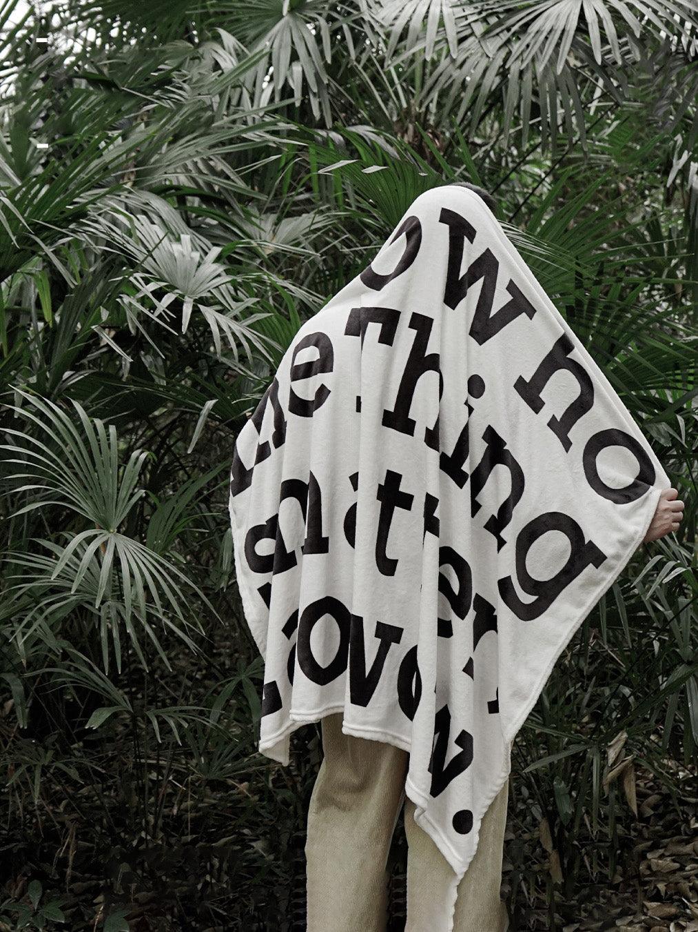 Black and White Letters Casual Coral Flannel Blanket Plush Fashion Hub