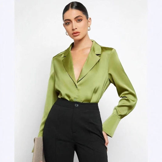 Satin Faux Silk Shirt Spring Summer Women Clothing Minimalist Long Sleeve Shirt Top Bella Mia