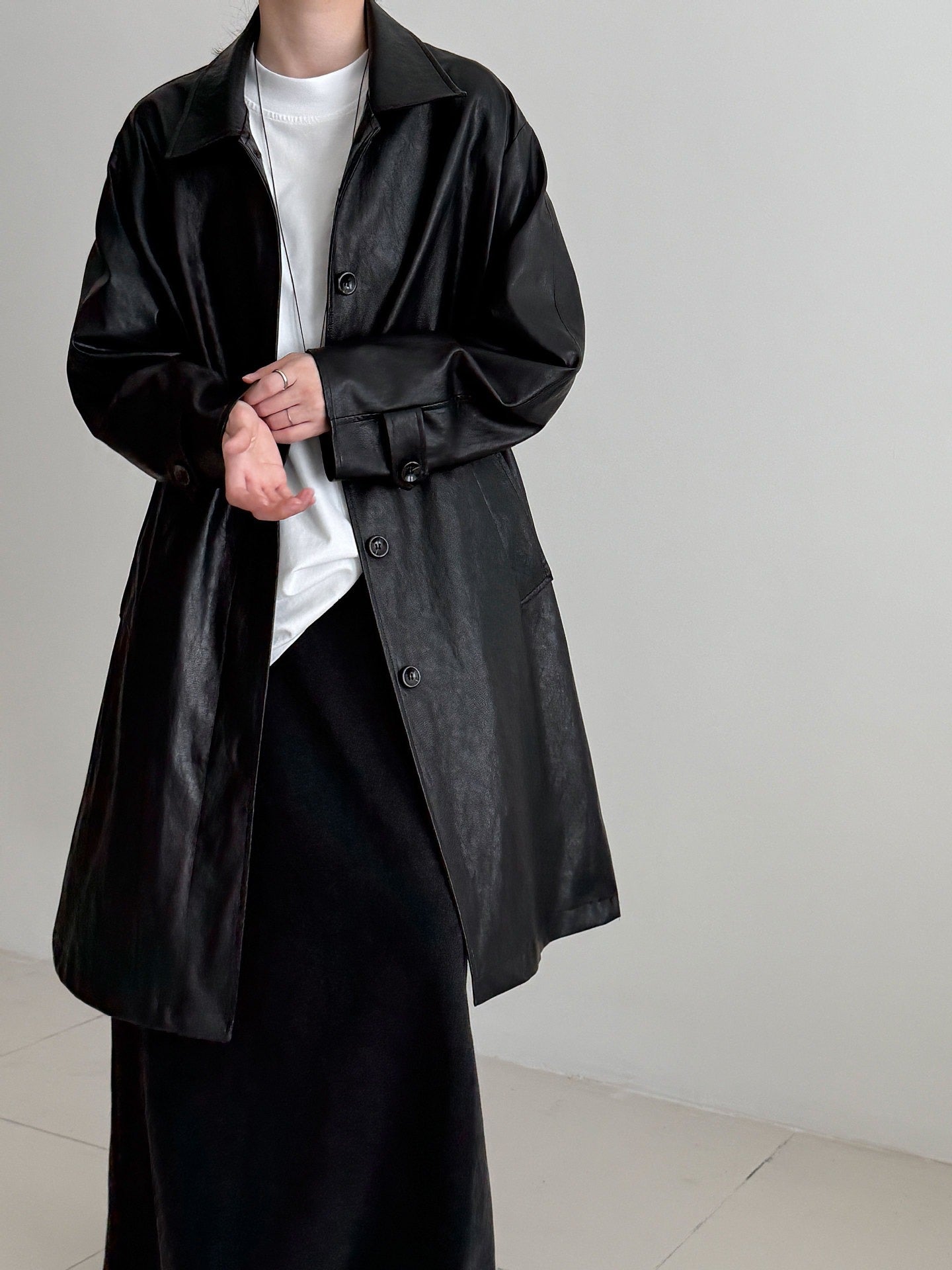 Vintage PU Lapel Leather Mid-length Windbreaker Jacket Plush Fashion Hub