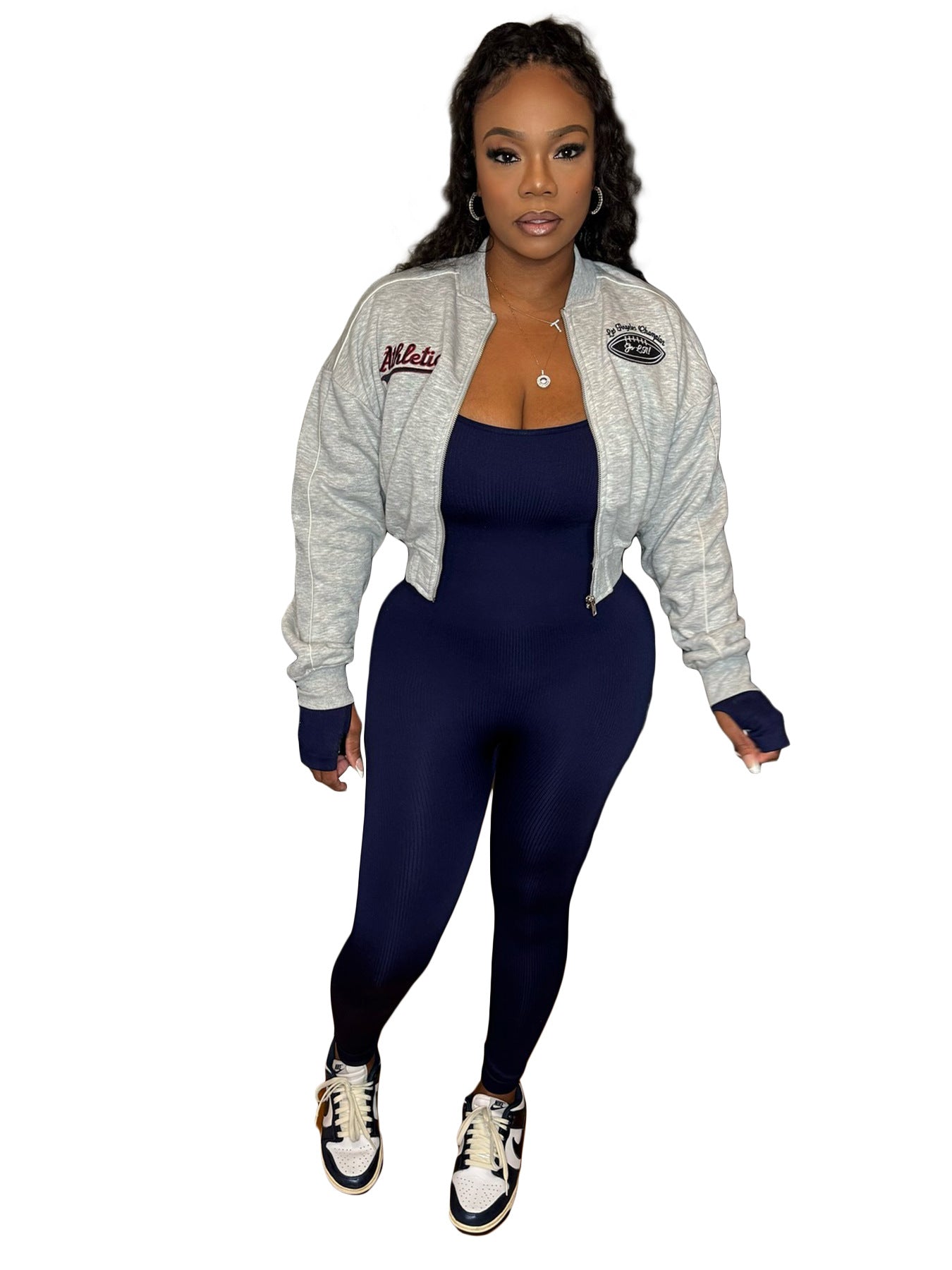 Women Wear Brushed Hoody Casual Sports Zipper Embroidered Varsity Jacket Coat for Women Perfecsy