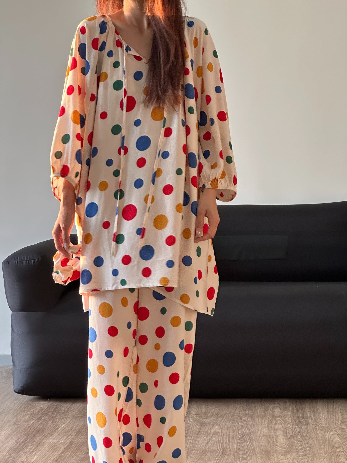 Colorful Polka Dot Cotton Silk Home Wear Set Pajamas Plush Fashion Hub