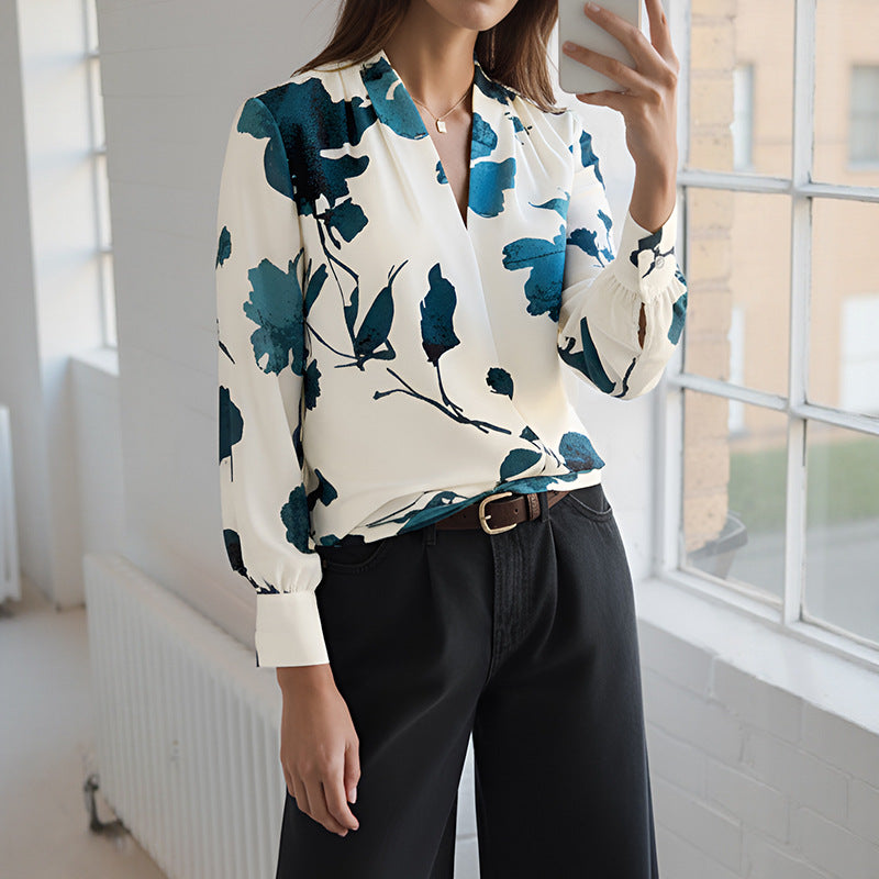 Spring Autumn Casual Artistic Shirt Long Sleeve Ink Floral Printed Shirt Bella Mia