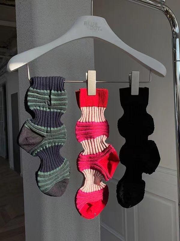 Fold Striped Lantern Cotton Socks Plush Fashion Hub