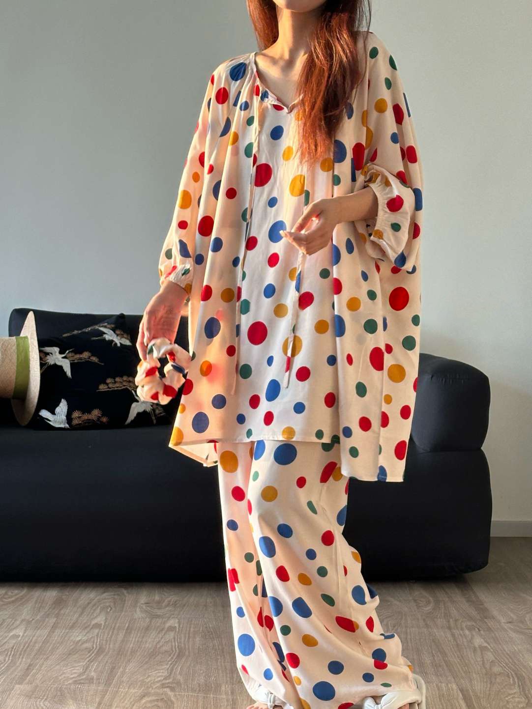 Colorful Polka Dot Cotton Silk Home Wear Set Pajamas Plush Fashion Hub