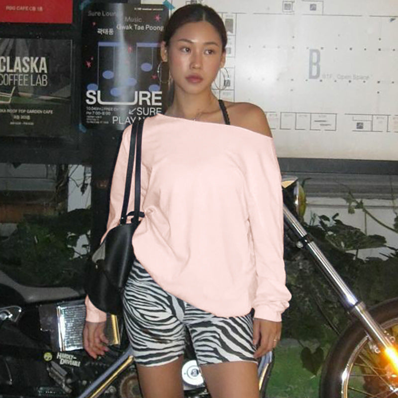 Women lothing Autumn Casual Loose Fitting Cropped Long Sleeve Solid Color Top Perfecsy