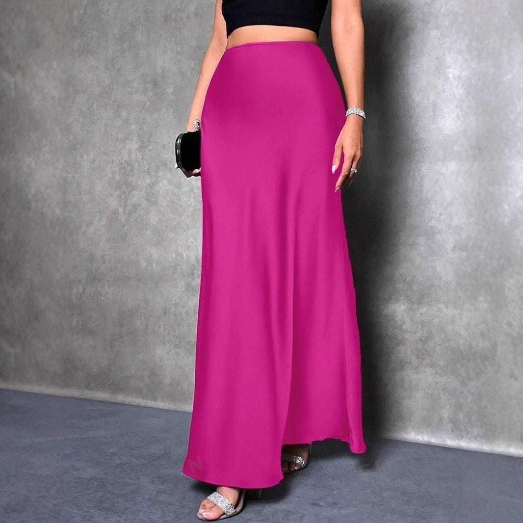 Satin Skirt Autumn Winter Simple A line Long Skirt Women Clothing Bella Mia