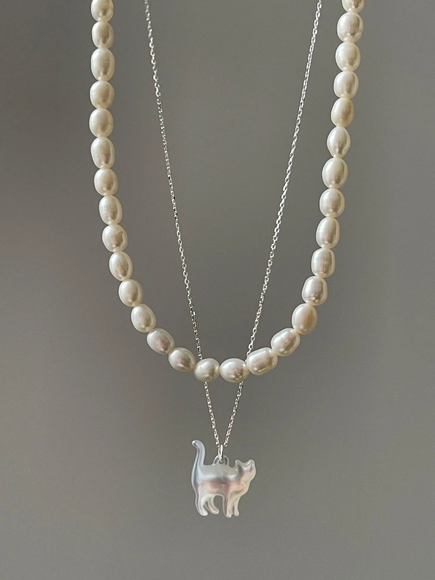 Original Cat&Pearl Stack Silver Necklace Plush Fashion Hub
