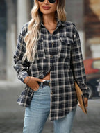 Plaid Button-Down Oversized Shirt - Plush Fashion Hub