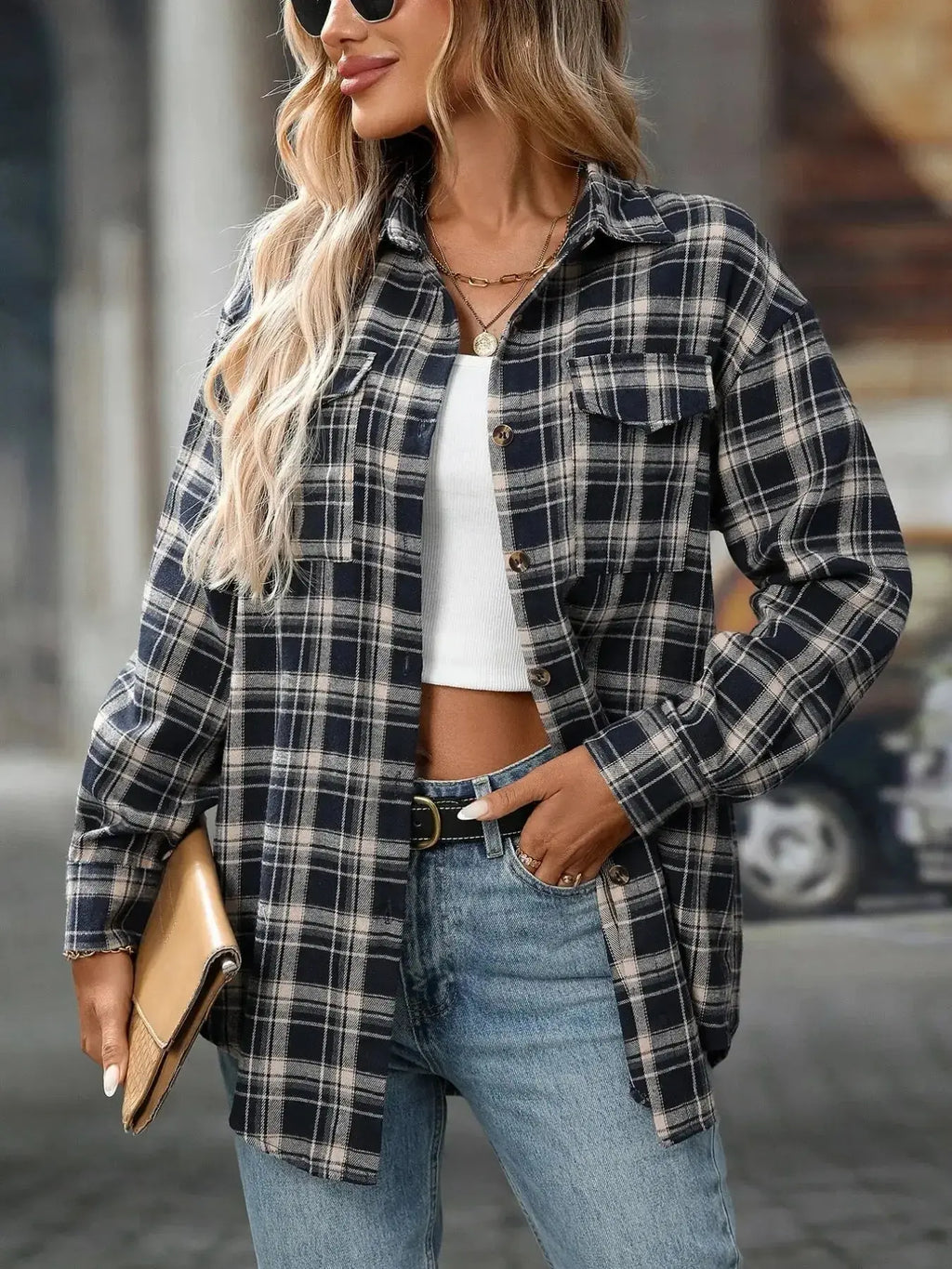 Plaid Button-Down Oversized Shirt - Plush Fashion Hub