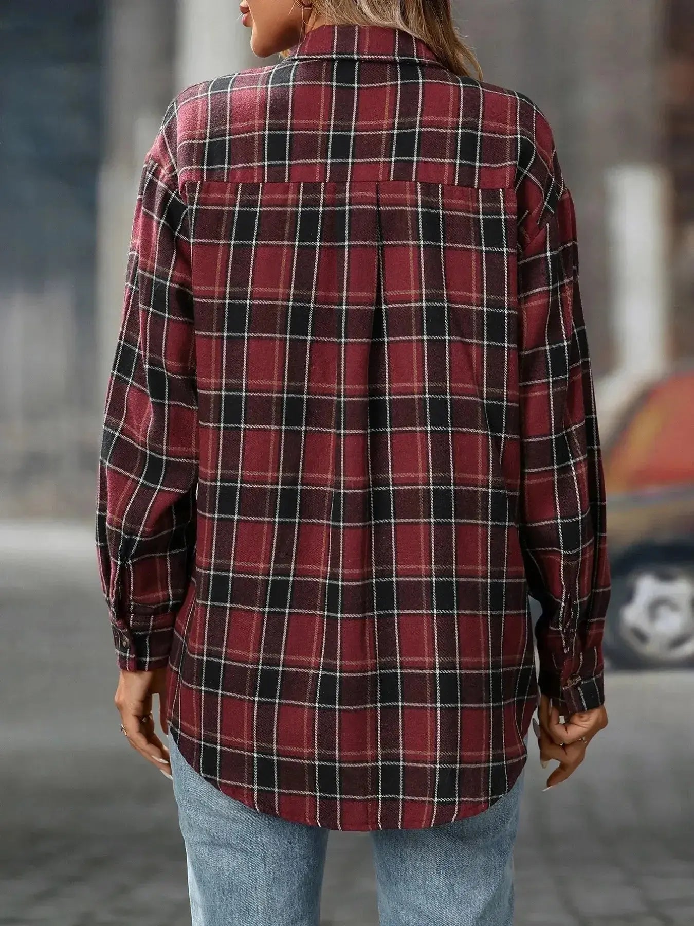 Plaid Button-Down Oversized Shirt - Plush Fashion Hub